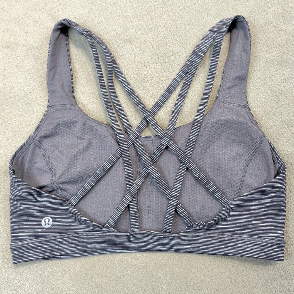 Lululemon Free To Be Wild Sports Bra Women 8 Grey Space Dye Strappy Back Yoga
